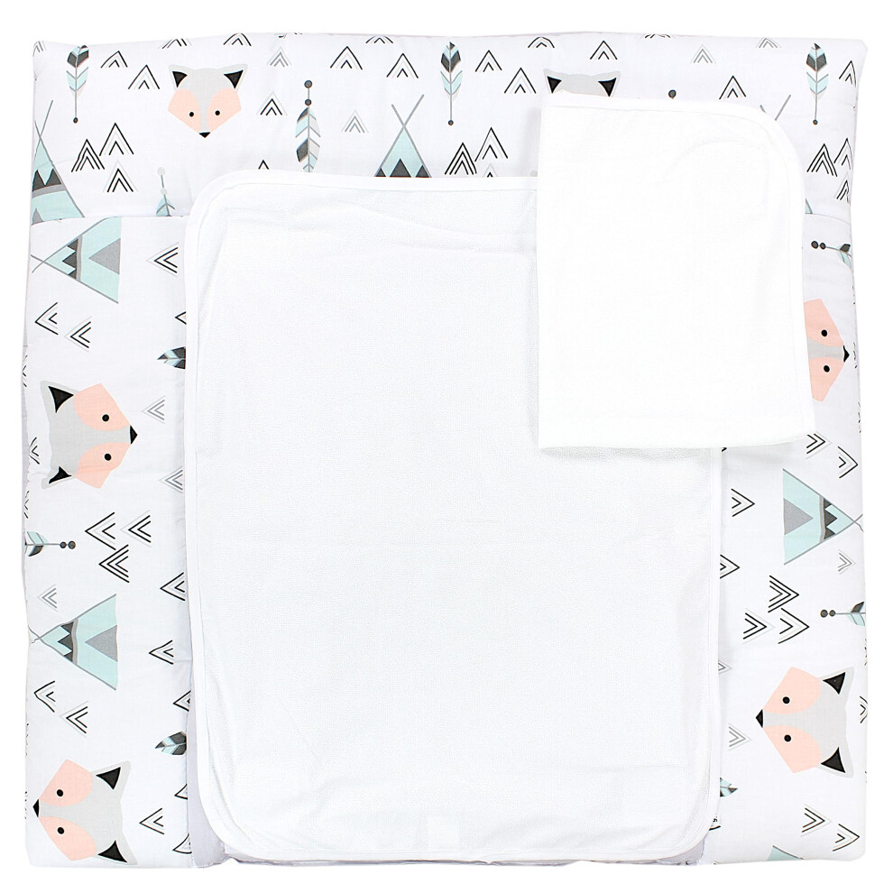 Baby Changing Mat With 2 Removable Terry Cloths, /Fox Mint, 70 X 70 Cm Gray Tuptam