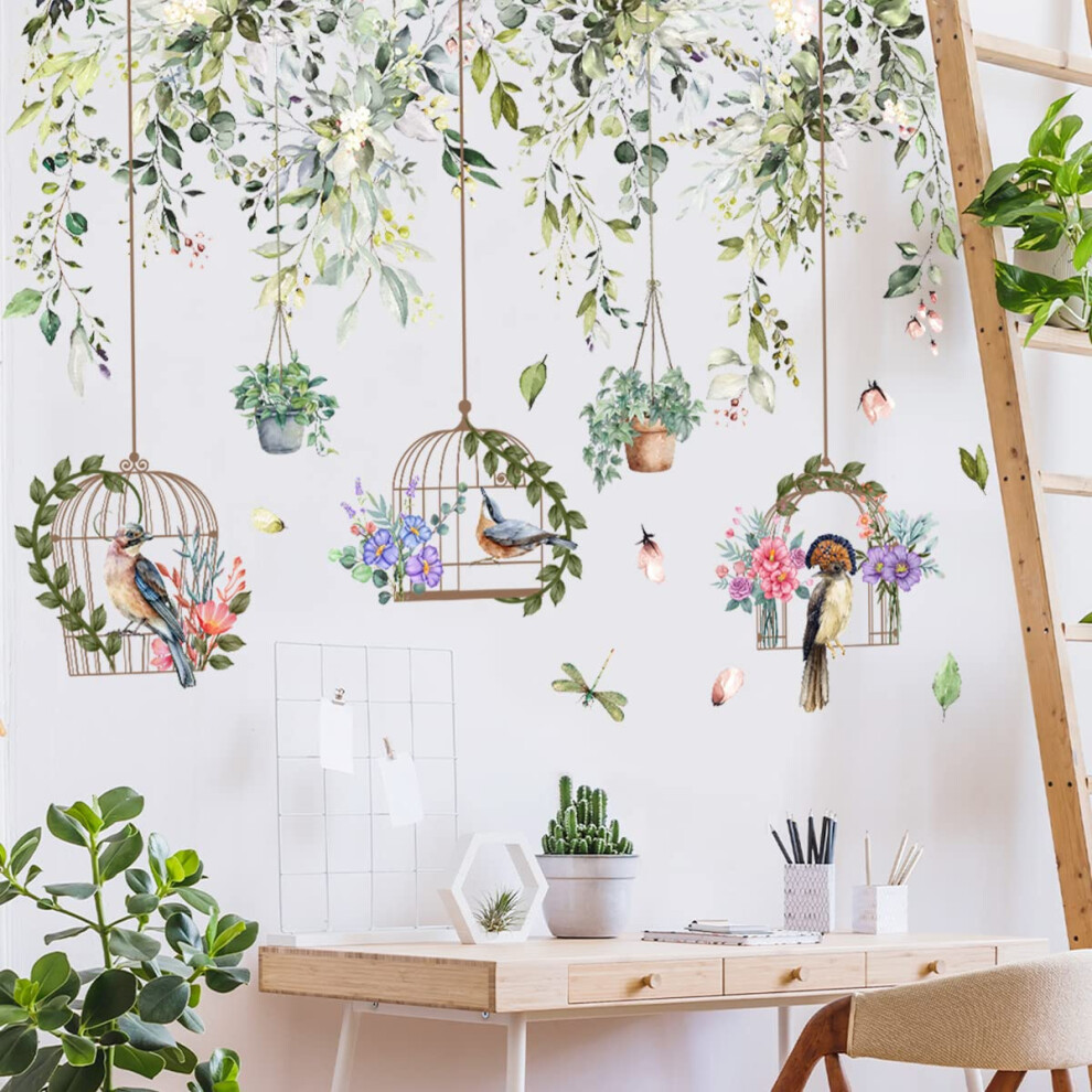 Birdcage Plant Leaves Wall Stickers Flower Hanging Vine Wall Decals Living Room Bedroom Nursery Home Decor Runtoo
