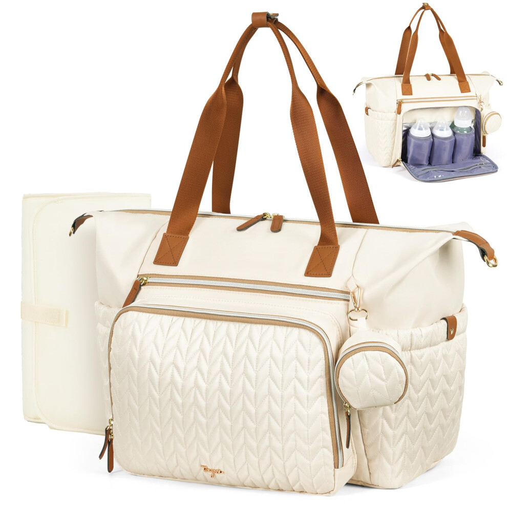 Baby Changing Bag Tote, Large Nappy Diaper Tote Bag For Mum Dad, Travel Baby Bag With Changing Mat, Pacifier Case, Insulated Bottle Pocket Tonyeee