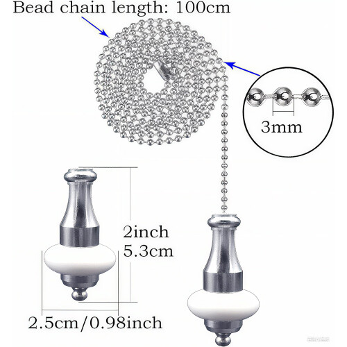 NewZC Chrome Light Pull Chain Extension with 100cm Ball Chain and Connector Bathroom Light Pull Cord Handle Rubber 1