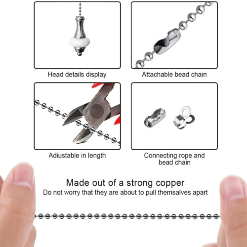 NewZC Chrome Light Pull Chain Extension with 100cm Ball Chain and Connector Bathroom Light Pull Cord Handle Rubber 2
