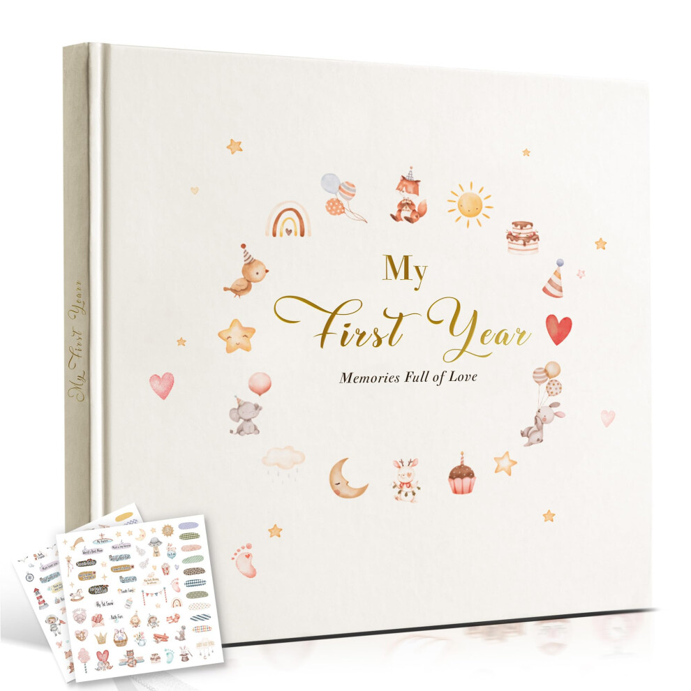 Hyggartn Baby Memory Book – My First Year Journal With Stickers Gender-Neutral Keepsake For Boys & Girls Thoughtful Gift For New Parents