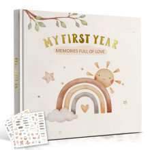 Baby Memory Book – My First Year Journal with Stickers Rainbow Design Gender-Neutral Keepsake for Boys & Girls Thoughtful Gift for New Parents