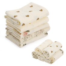 Meng Jiaran 5 Pack Baby Muslins Square Flower Muslin Cloths For Baby Small Washcloths Natural Cotton Wipes Essentials For Newborn Wiping Feeding