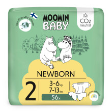 Moomin Baby Newborn Eco Diapers Size 2, 3-6 kg, 56 Premium Diapers with Moisture Indicator | Soft and Skin-Friendly, No Unnecessary Chemicals |