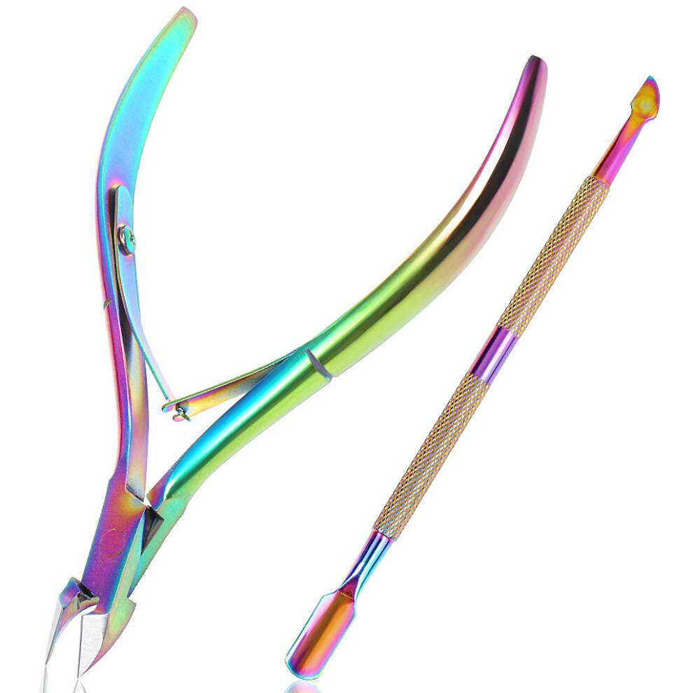 Ztmy Cuticle Clippers With Cuticle Pusher Set -Stainless Steel Cuticle Cutter Nail Clipper Trimmer Scissors For Fingernails And Toenails