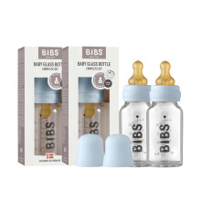 BIBS Baby Glass Bottle 2-Pack 110ml. Anti-Colic. Vented Round Natural Rubber Latex Teat. Supports Natural Breastfeeding, Complete Set - 110 ml