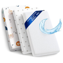 Sheet for Moses Basket Bassinet Crib and Fitted Set of 3: 50x83 cm - 2x Sheets + 1x Waterproof Mattress Protector Set Pram Bed Baby Cot Liner Cover