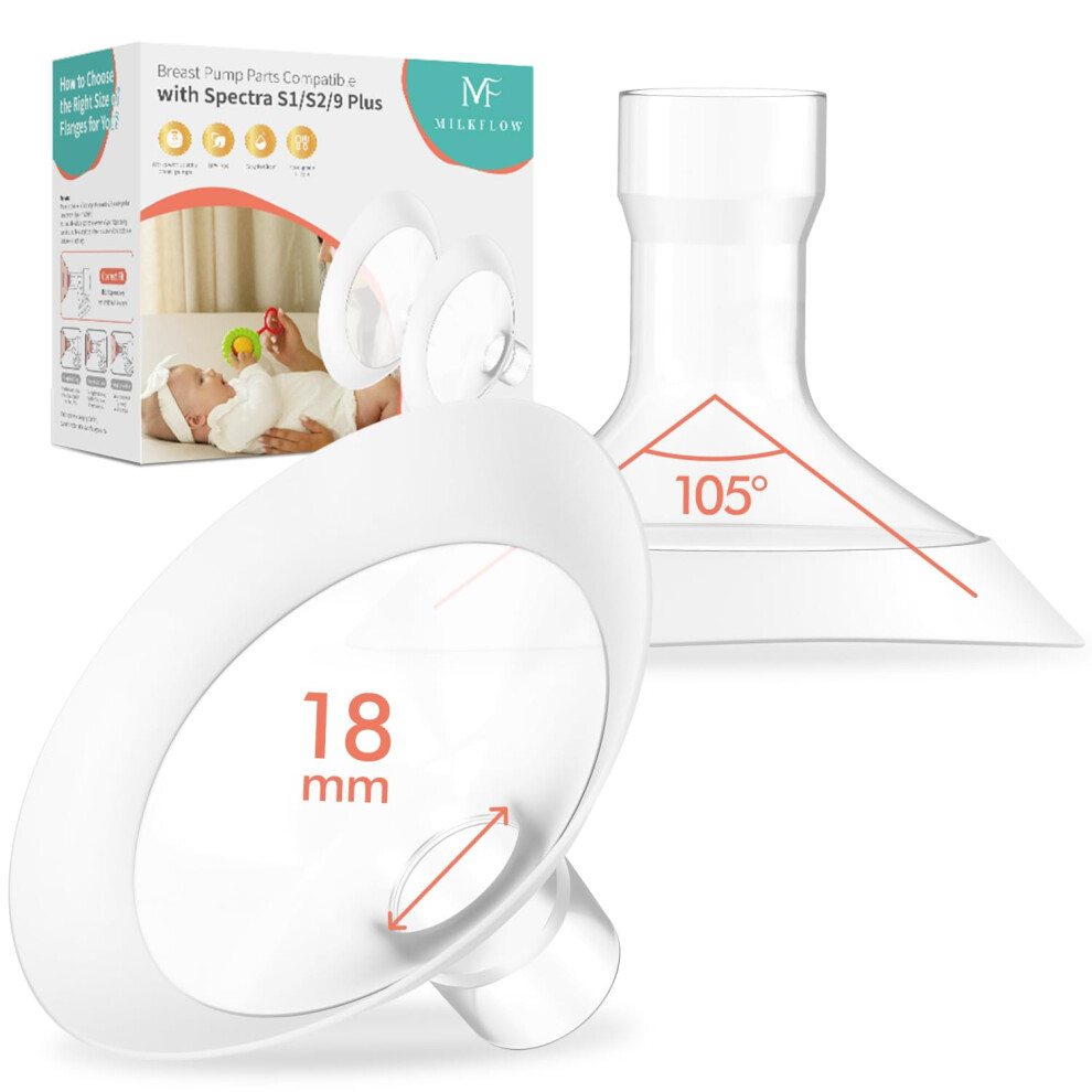 2Pcs 18Mm Breast Flanges For Medela Breast Pump, 105 Wide Angle Soft Flex Rim, Compatible With Pump In Style, Symphony, Freestyle, Sonata, Maxflow Milkflow