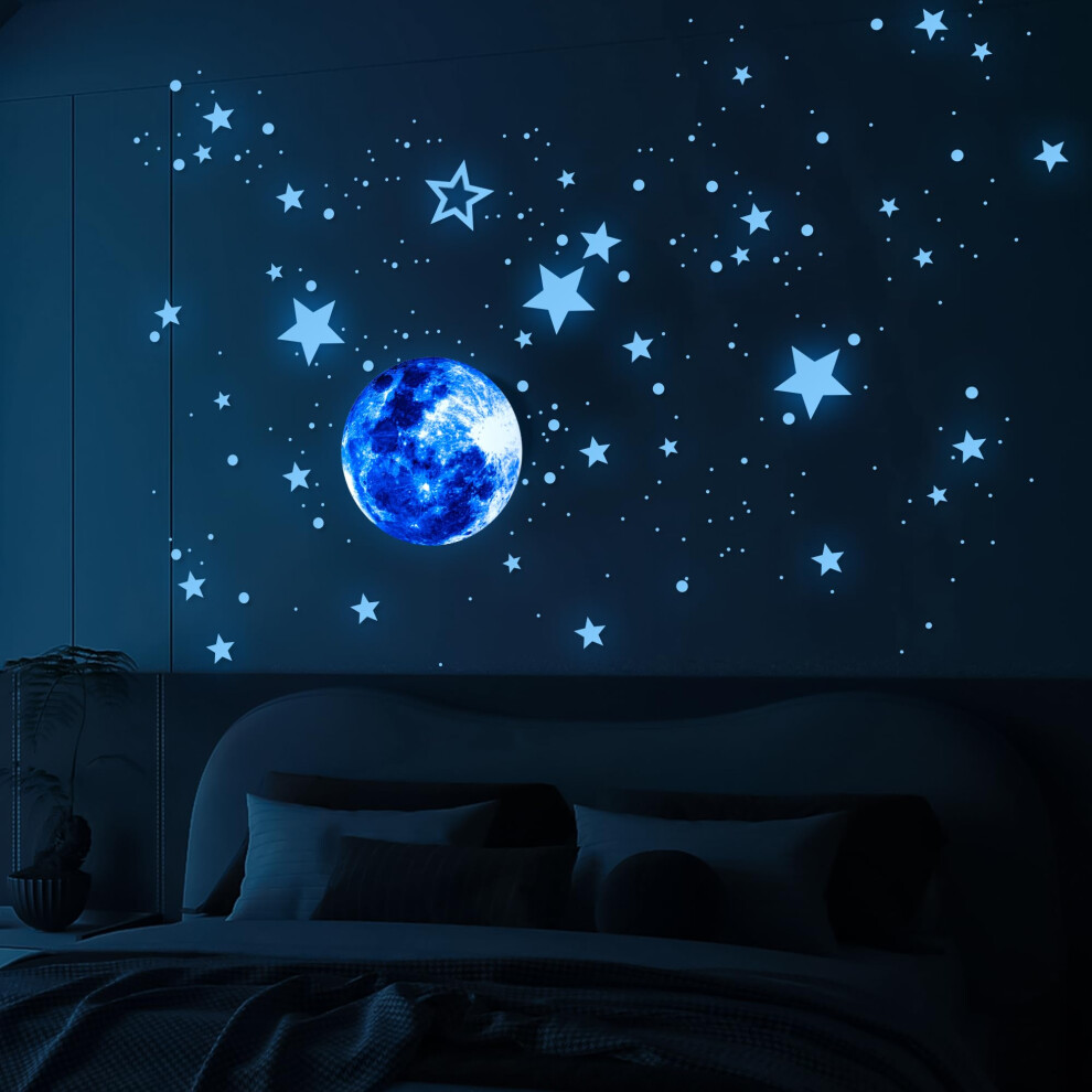 Glow In The Stars For Ceiling, Moon Planet Star Stickers For Wall Decor, Glow In The Star Stickers And Dots Wall Stickers Decor Dark Minmex