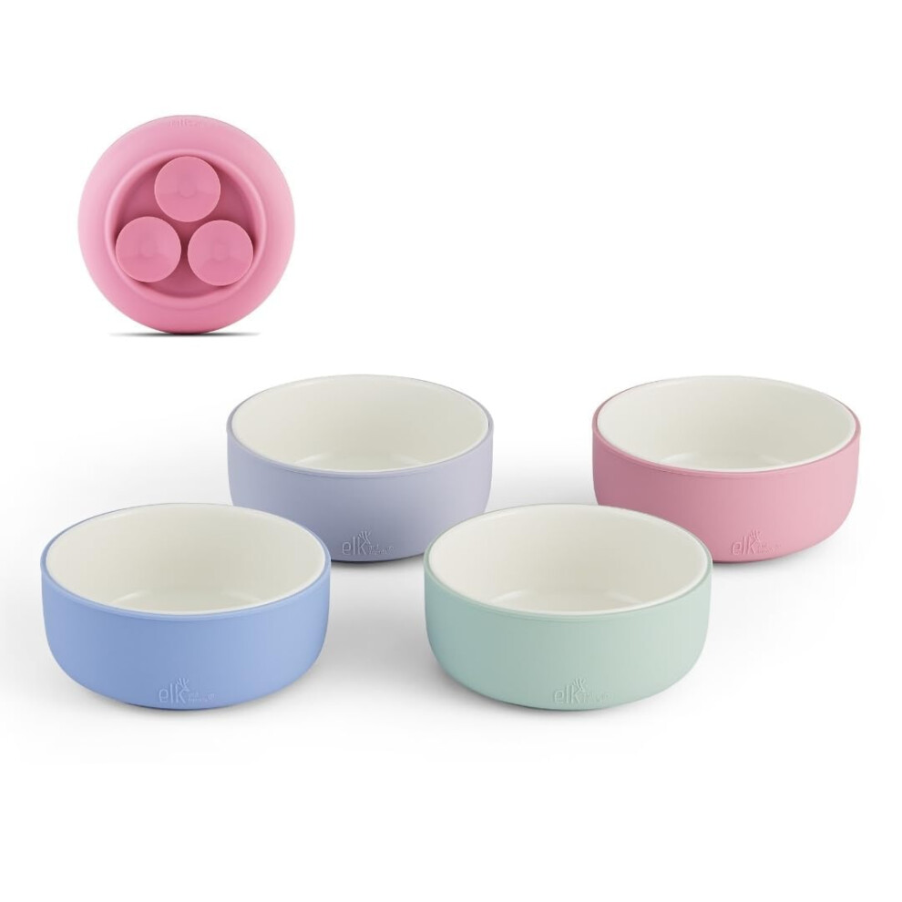 Kids Porcelain Bowls With Silicone Suction Sleeves | Suitable For Babies/Toddlers | Microwave & Dishwasher Safe Elk And Friends