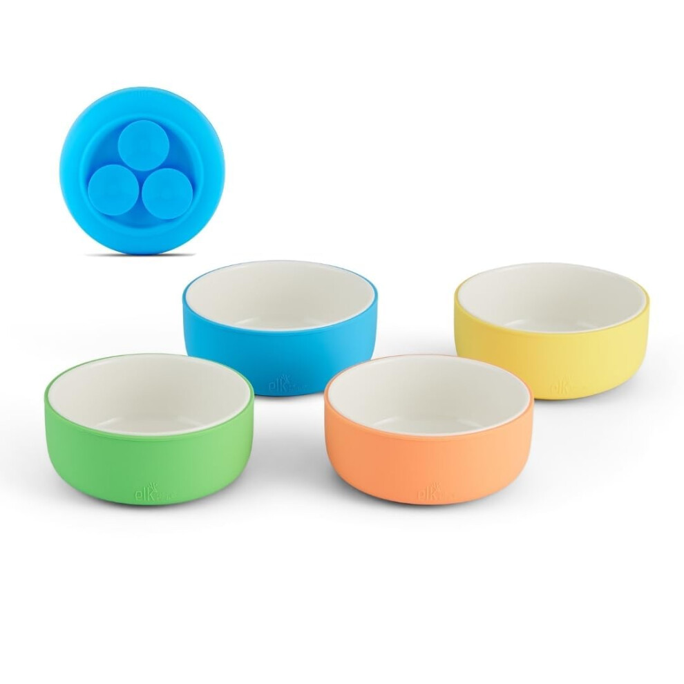 Kids Porcelain Bowls With Silicone Suction Sleeves | Suitable For Babies/Toddlers | Microwave & Dishwasher Safe Elk And Friends