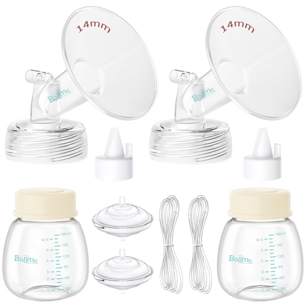 Balime Breast Pump Parts Compatible With Spectra S1/S2/9 Plus, Not Original Accessories, Full Set Replacements Include 14Mm Flanges, Valves