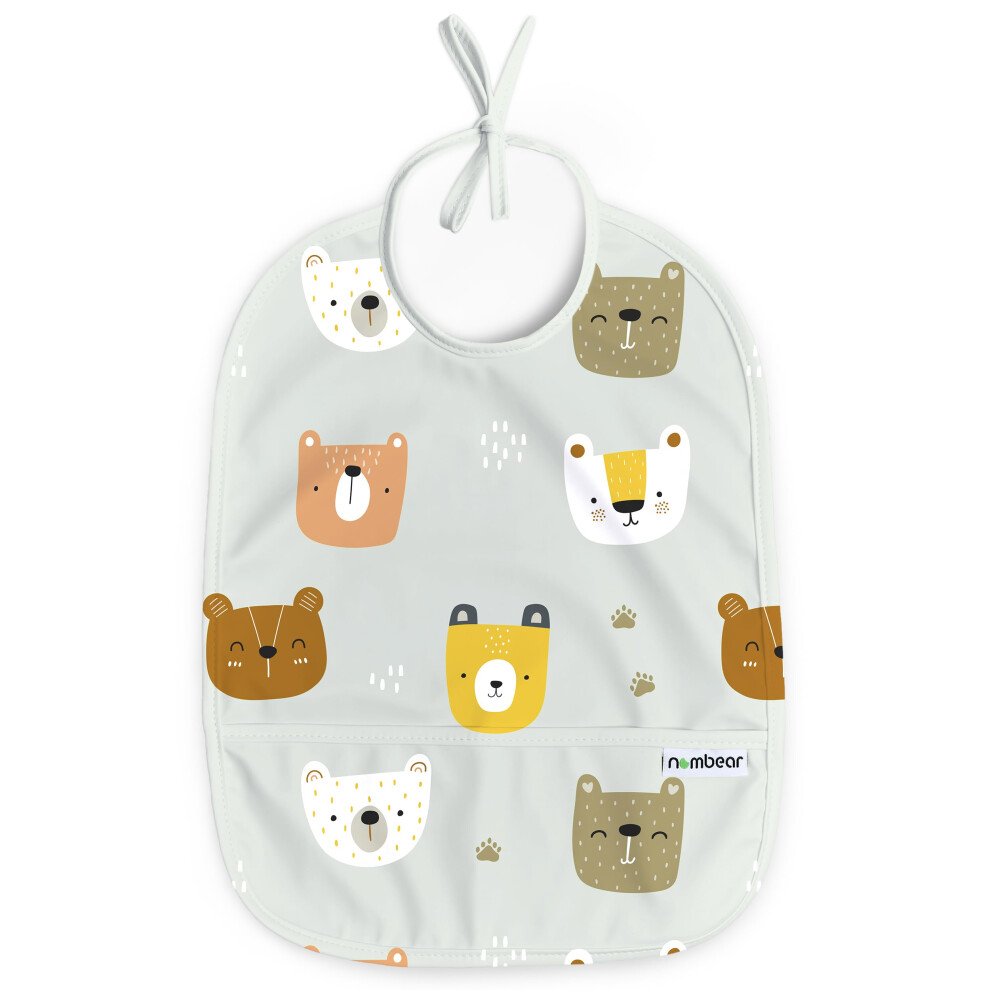 Easy Wipe Clean Sleeveless Baby Bibs 6-12 Months For Baby Led Weaning - Waterproof Feeding Bibs 12-18 Months,Toddler Food Apron, 1-Pack, Bears Nombear