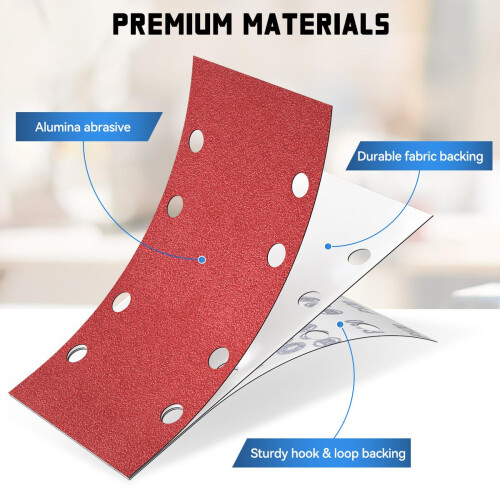 Aucenix Sanding Sheets for Electric Sander: 48Pcs Hook and Loop Sandpaper - Rectangular Sander Pads with 8 Holes Assorted (40/60/80/120/180/240/400/6 2