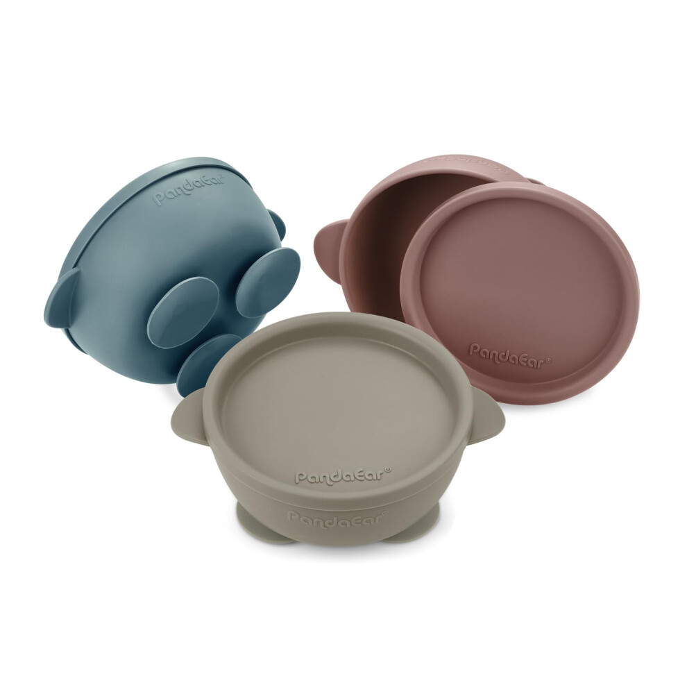 3 Pack Silicone Baby Suction Bowls With Lids – Leak-Proof Stay Put Toddler Feeding Set – Bpa Free, Non-Toxic First Stage Weaning Bowls Pandaear