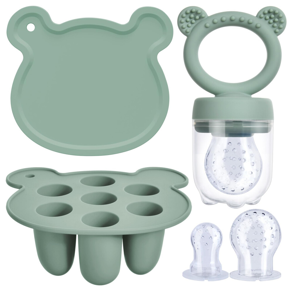 Fruit Food Feeder Set, Silicone Fruit Feeder Pacifier & Breastmilk Popsicle Food Freezer Trays, Food Storage Containers Feeder For Safe (Green) Green Aolso