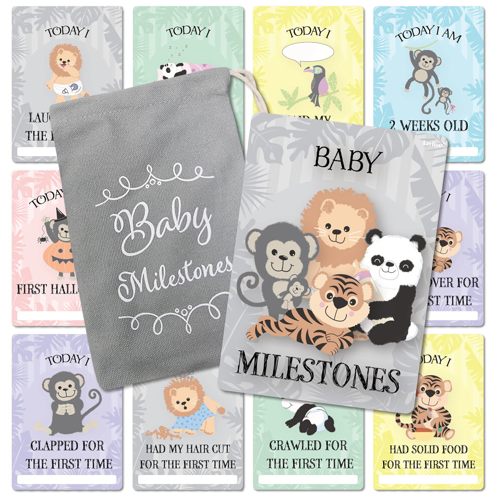 Baby Milestone Cards – 57 Keepsake Moments | First Year Memories | Personalise | Unisex | Mum To Be Gift | Baby Taylise