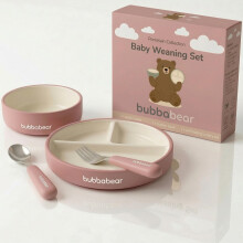 Bubba Bear Baby Porcelain Set for Weaning | Suction Plate, Bowl & Feeding Cutlery for Babies | Toddler Stay Put Food Bowls & Plates Sets