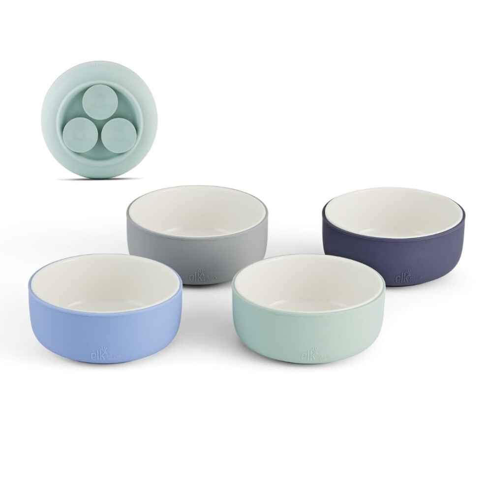 Kids Porcelain Bowls With Silicone Suction Sleeves | Suitable For Babies/Toddlers | Microwave & Dishwasher Safe Elk And Friends