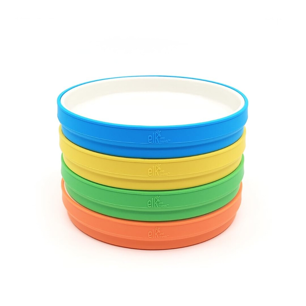 Kids 7.8” Porcelain Plates With Silicone Sleeves | Suitable For Babies/Toddlers | Microwave & Dishwasher Safe White Elk And Friends