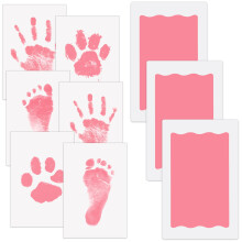 Nabance Inkless Hand & Footprint Kit, 3 Pink Baby Handprint Ink Pads with Clean-Touch, 6 Imprint Cards, Pet Paw Print