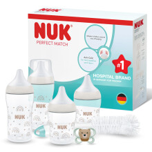 NUK Perfect Match Perfect Start Newborn Essentials Baby Bottles Set | 0-6 Months | 4 x Anti-Colic Feeding Bottles (150ml, 260ml), 2 x Teats