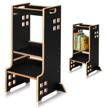 LIONELO Toddler Step Stool 2in1 Tower for Toddlers & Montessori Bookshelf for kids up to 30kg with 3 Heights, Safety Bar