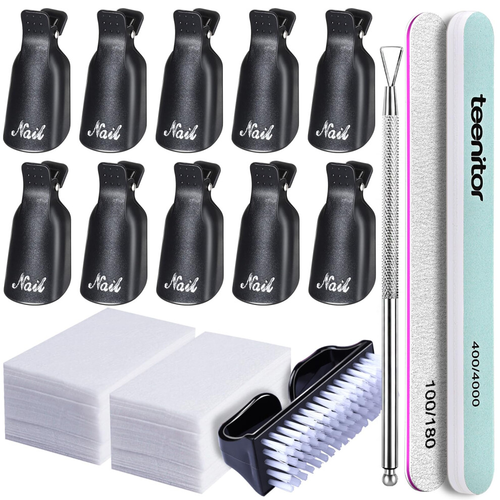 Teenitor Black Acrylic Nail Remover Kit - Gel Nail Polish Remover Kit With Nail Clips & Lint Free Wipes