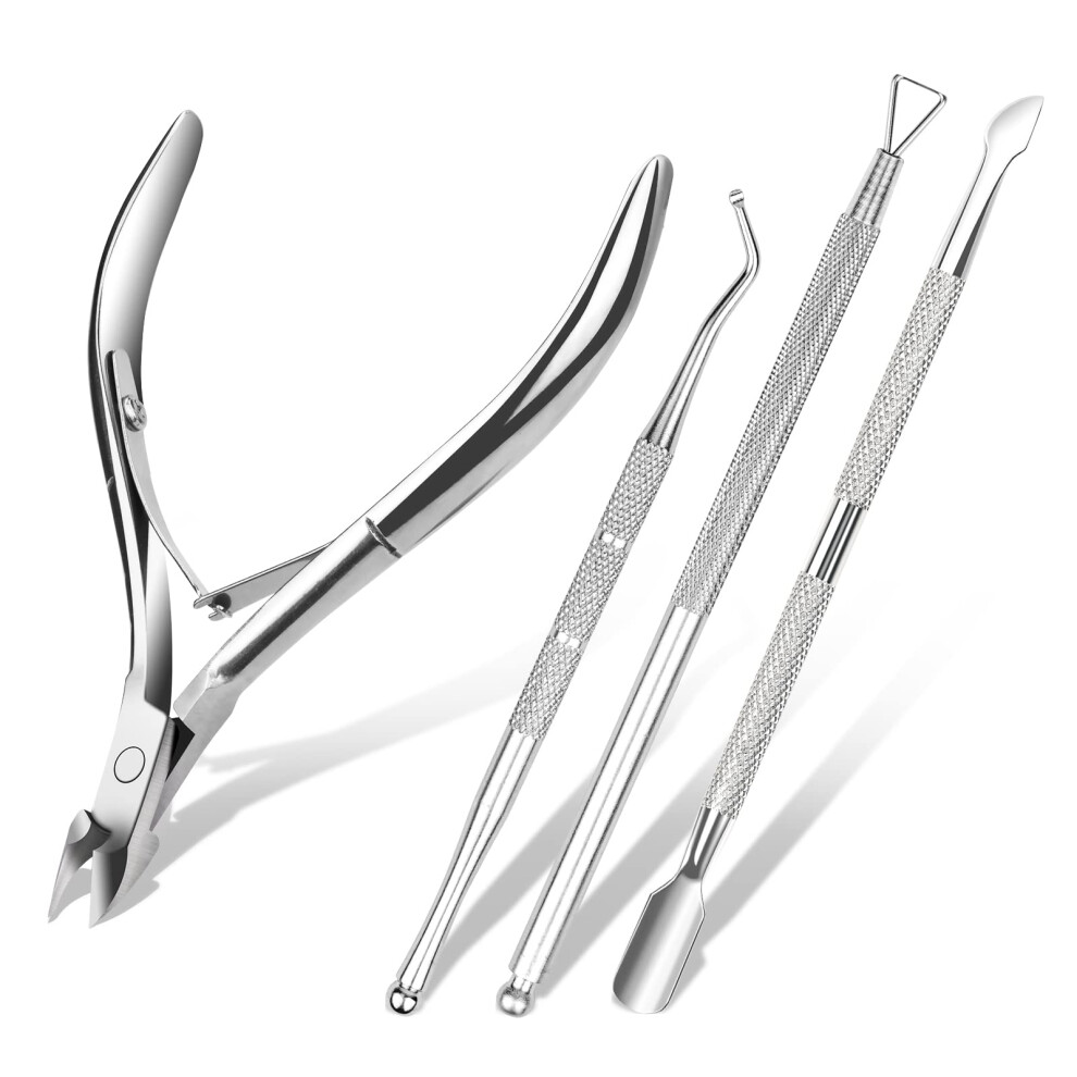 Acwoo Cuticle Nippers, 4 In 1 Cuticle Remover Scissors Cutters With Cuticle Pusher Manicure Tools, Heavy Duty Stainless Steel Cuticle Clippers