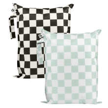 Tiny Twinkle Waterproof Wet Bag | 2-Pack Reusable Baby Travel Bag - Ideal for Wet Swimwear, Baby Clothes, & Diapers (Black, Green Checkers)