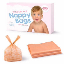 200 Coloured Nappy Bags with Tie Handles - Fragranced for Eliminating Odours, Durable and Leak-proof, Light-weight and Perfect for Babies Travel Bags