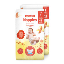 By Amazon Ultra Dry Nappies - Size 1 (2-5 kg) - With Channels - 96 Units (2 packs x 48) (Previously a Mama Bear Brand, Same Product)