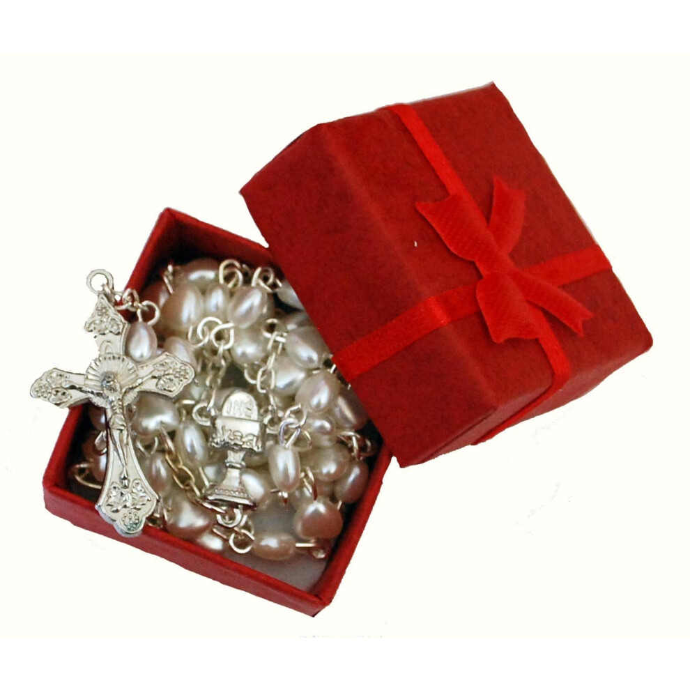 Amelia Mae Beautiful White Heart Rosary Beads In Red Gift Box - Perfect Valentines Gift Rosary, Baptism, Wedding, Engagement, Memorial, Anniversary, Baby Shower