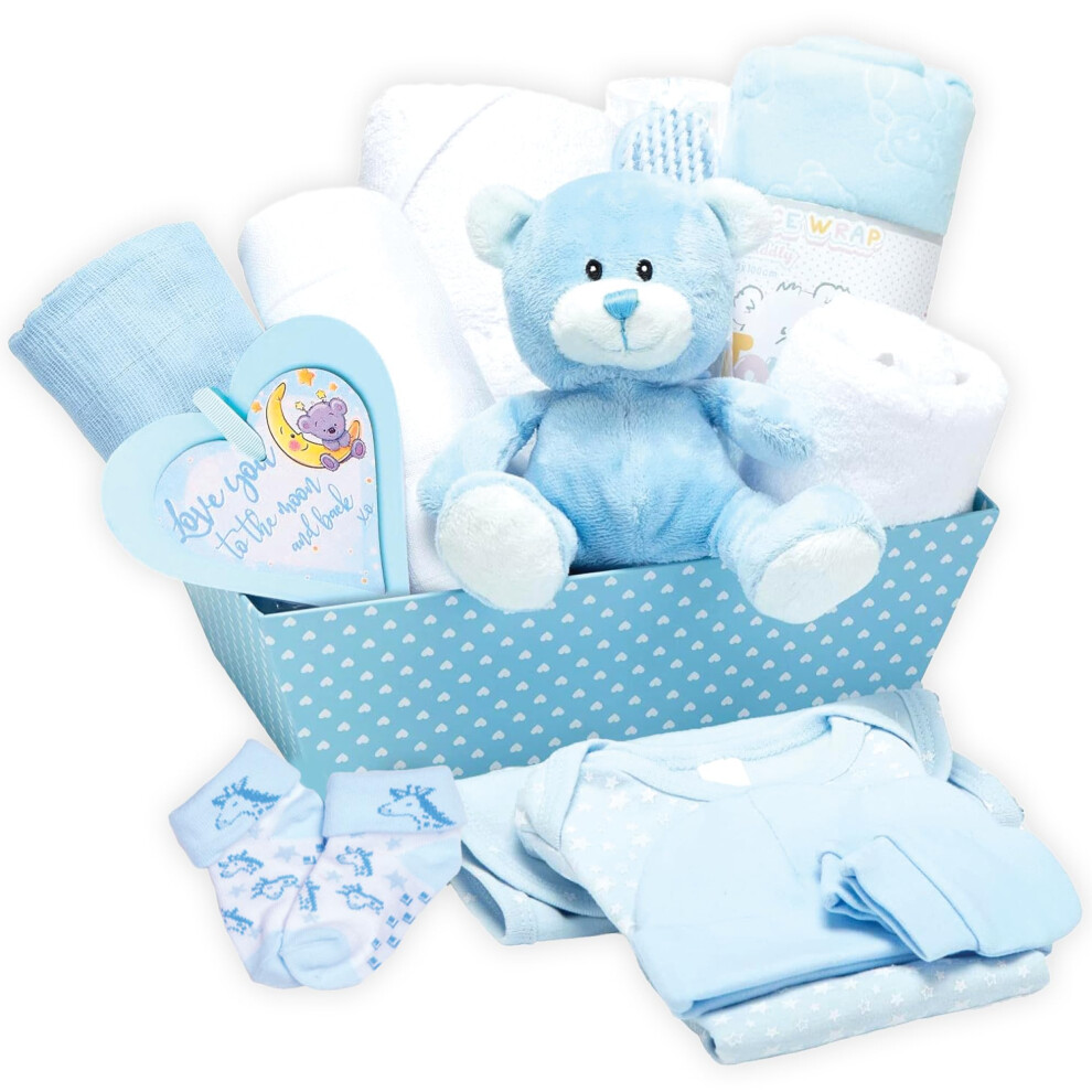Baby Boy Hamper – 17-Piece Newborn Gift Set With Plush Teddy | Ideal For Baby Showers, Christenings & New Parents Uk Baby Box Shop