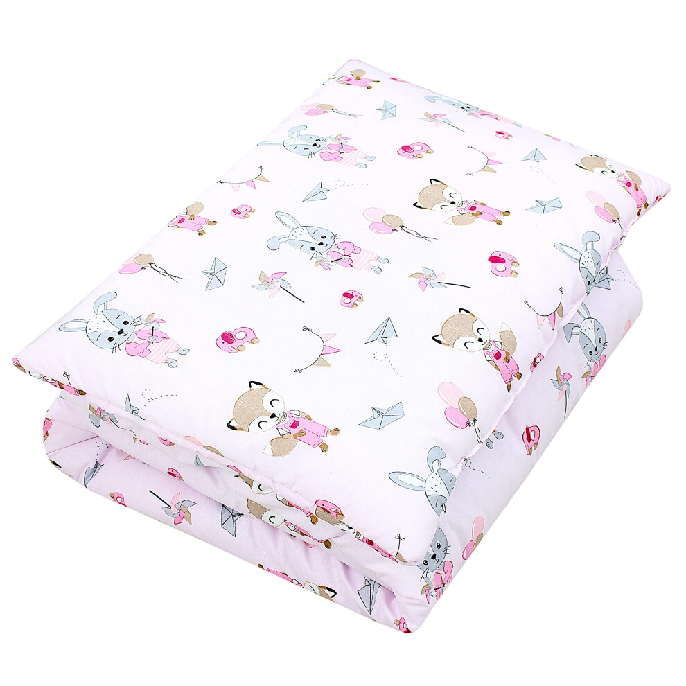 Kids Patterned Duvet Set All Season Duvet Pillow Flat 2Pcs., Fox/Rabbit/, 135X100 Cm Pink Tuptam