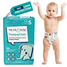 Mum & You Eco Friendly Baby Nappies- Premium Size 5 Nappy Pants (11-25 KG), 20 Count, Pull Up Training Pants. Day & Night Nappy | 12-Hr Leak Protecti