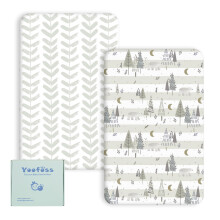 Yoofoss Next to Me Crib Sheets Ultra Soft Fitted 51 x 85 cm 2 Pack Toddler Bed Sheets Grey Forest