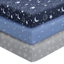Unnivoll Cot Bed Sheets 140 x 70 cm Fitted Super Soft & Breathable Toddler Bed Sheets Cozy Baby Cot Sheets 3 Pack Dark Blue Planet