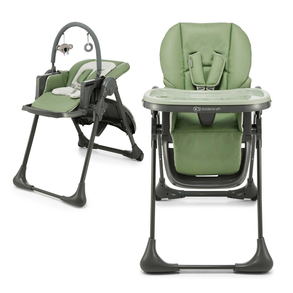 Kinderkraft Tummie 2-In-1 High Chair & Bouncer, From Birth, Fold-Flat, 7 Height, 4 Recline, Newborn Insert, 3-Position Tray, 5-Point Harness