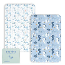 Yoofoss Cot Bed Sheets 51 x 85 cm Fitted Super Soft and Breathable Cot Bed Sheets Cozy Baby Cot Sheets 2 Pack Blue and Seahorse