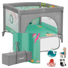 LIONELO Travel Cot & Baby Playpen Mille 100 x 100 cm with Padded Frame & Mesh Transparent Walls, Mattress, Side‑Zip Door