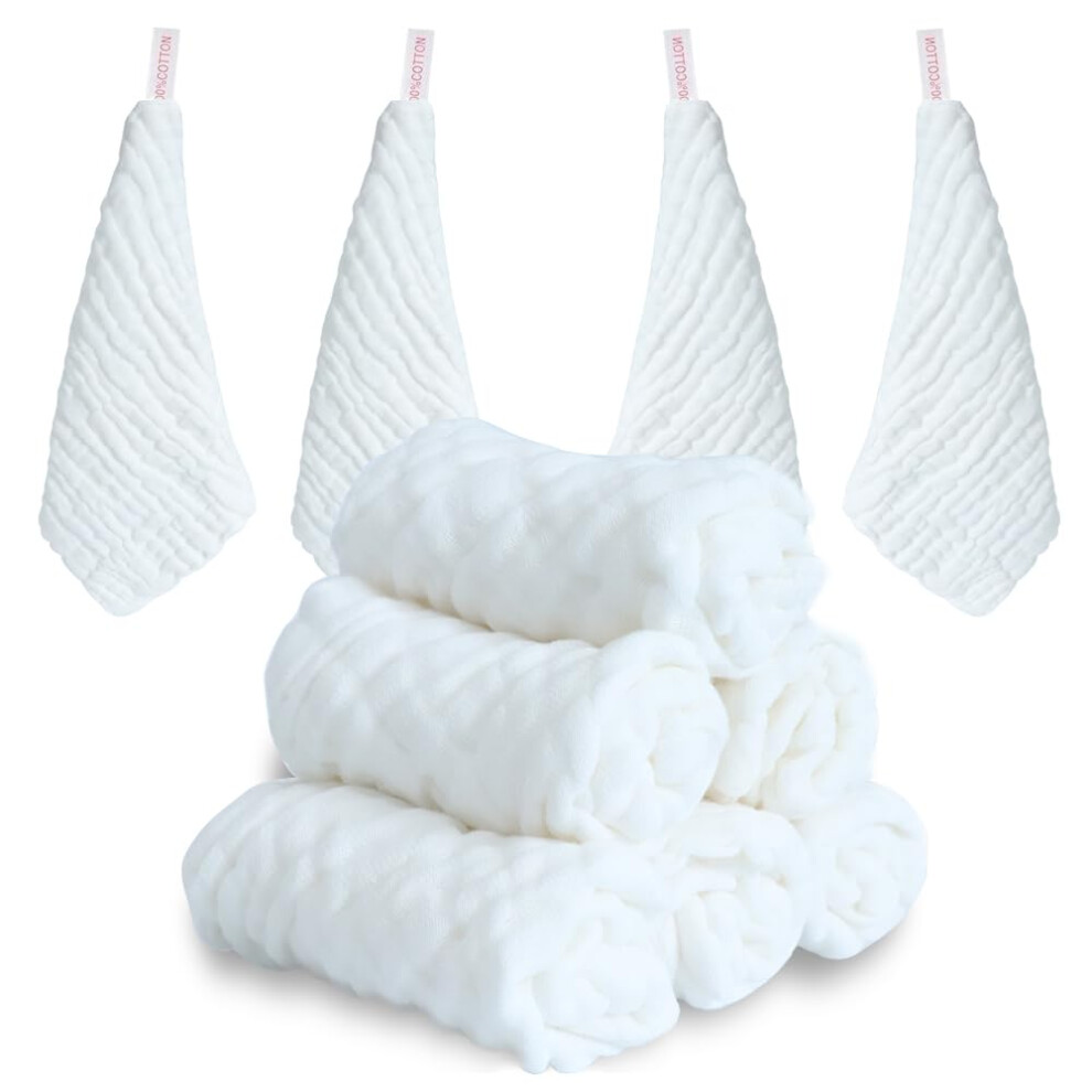 Baby Muslin Cloths Squares,10 Pack 30X30cm Extra Soft Breathable Baby Washcloths, 6 Layers Organic Cotton Abirdon
