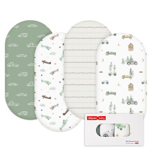 GLLQUEN BABY 4Pack Moses Basket Fitted Sheets, Newborn Pram Sheets Fitted, 100% Microfiber Oeko-tex100 Cozy and Breathable Crib Baby Bassinet Sheets
