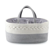 PandaEar Baby Nappy Caddy Organiser - 15"x9"x7" Large Cotton Rope Diaper Basket with Handles | Portable Changing Station for Nursery & Travel