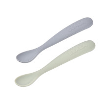 BÉABA Set of 2 Silicone Spoons for Baby/Infant Early Age – from 4 Months, Soft Rounded Tip, Long Ergonomic Handle, Travel Case