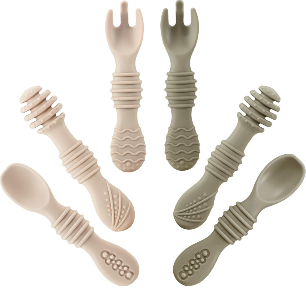 Silicone Baby Spoons & Fork Feeding Set (6 Pack) | Bpa Free Fist Stage Silicone Self Feeding Utensils For Infant Baby Led Weaning Ages 6 + Months Pandaear