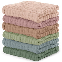 Comfy Cubs Muslin Cloths for Baby Pack of 6 - Soft 6-Layer Cotton for Delicate Skin - 25 x 25 cm Large Size - Absorbent, Durable