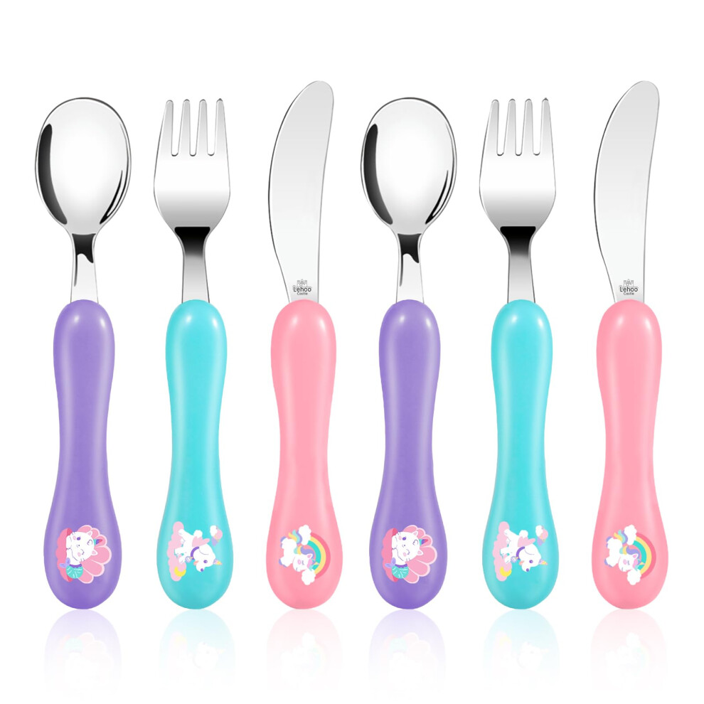 Toddler Cutlery, 6Pcs Stainless Steel Unicorn Kids Cutlery Children's Cutlery Set, Incudes 2 X Spoons, 2 X Forks, 2 X Knives Lehoo Castle