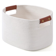 Woven Cotton Rope Storage Basket,Decorative Woven Basket,Decorative Baskets with Detachable Leather Handles for Closet Storage,Woven Baskets For